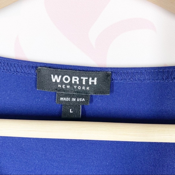 WORTH Shirt L Navy Blue Long Sleeves Classic Crew Neck - Picture 6 of 8